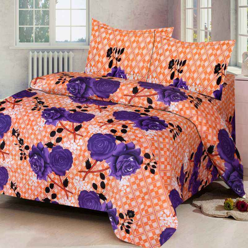 IWS Multicolour Luxury Cotton Printed Double Bedsheet with 2 Pillow Covers, CB1605