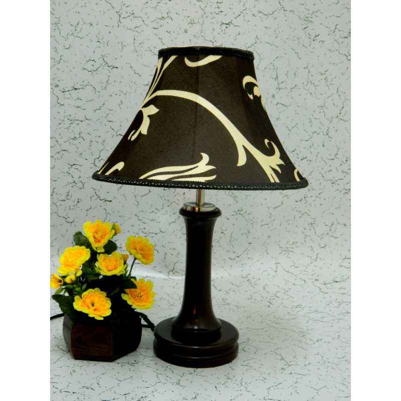 Tucasa Modish Wooden Table Lamp Polysilk Brown & Off White Shade, LG-1019