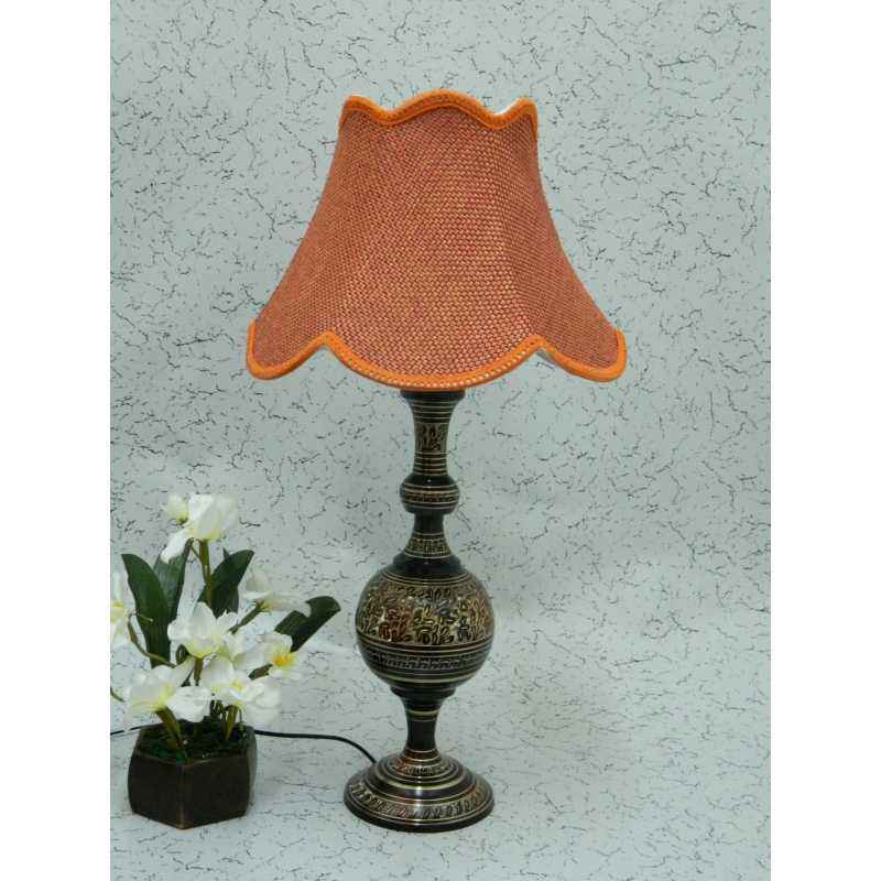 Tucasa Classic Brass Carving Table Lamp with Red Jute Shade , LG-976