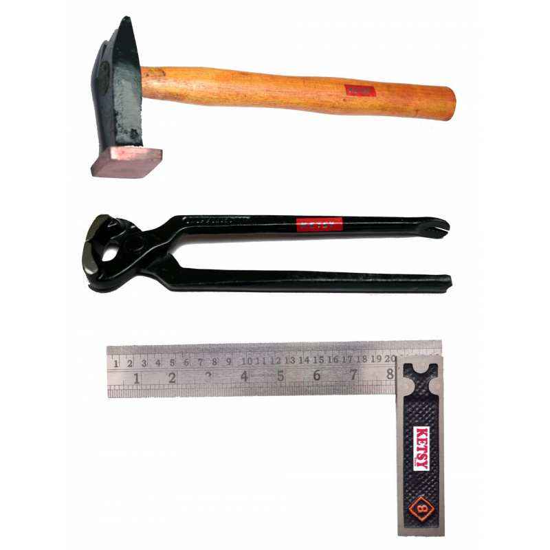 Ketsy 725 Hammer 300g with Cobbler Pincer 8 Inch and Try Square 8 Inch