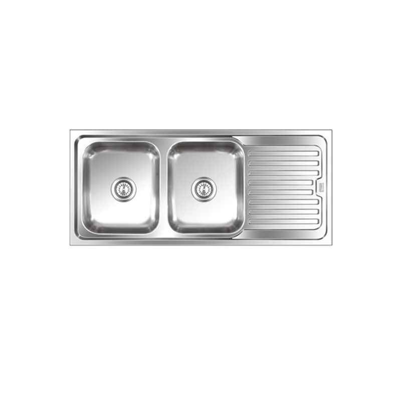 SteelKraft DSDB-121 Double Bowl Stainless Steel Sink with Drain Board, Size: 20x16 inch