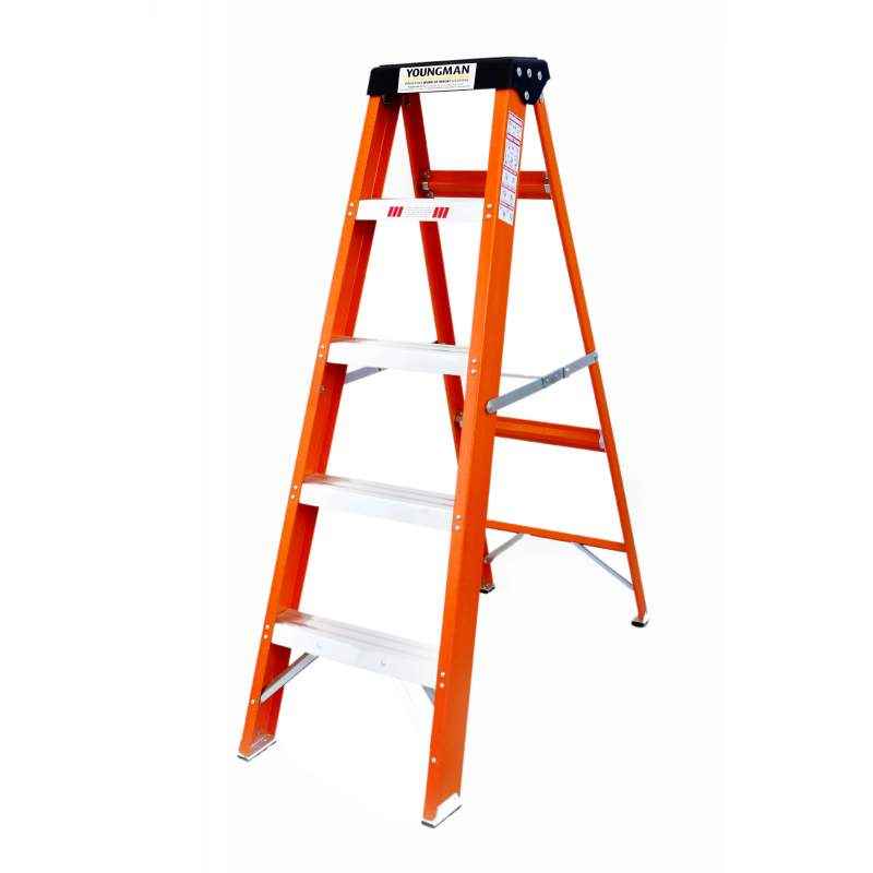 Youngman 5 Step 150kg Capacity Fiberglass Orange Shockproof Ladder