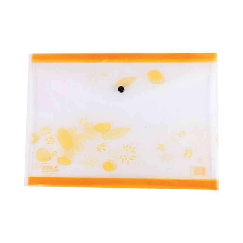 Saya Yellow Clear Bag Floral, Dimensions: 340 x 15 x 350 mm, Weight: 360 g (Pack of 12)