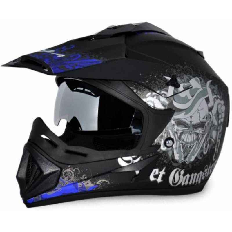 Vega Off Road Gangster Motocross Dull Black Blue Helmet, Size (Medium, 580 mm)