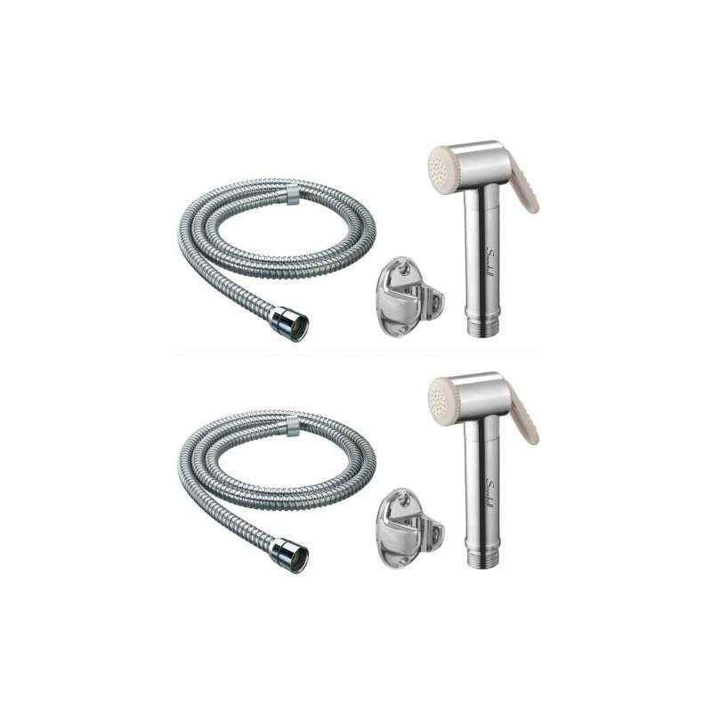 Pack of 2 Snowbell Jaquar Ivory Health Faucet, 1m Flexible Tube & Hook