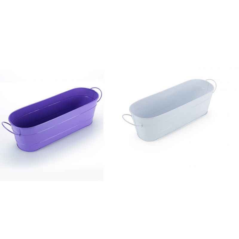 Green Girgit Set Of Two Large Purple & White Oval Planter, GG_SOLPRW