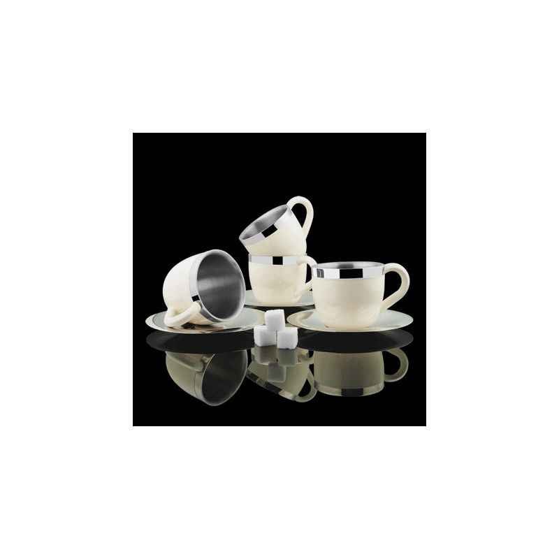 Matrix Stainless Steel Double Wall Cup & Saucer Set (S/12) with Outside Ceramic Coating, MCS 0549