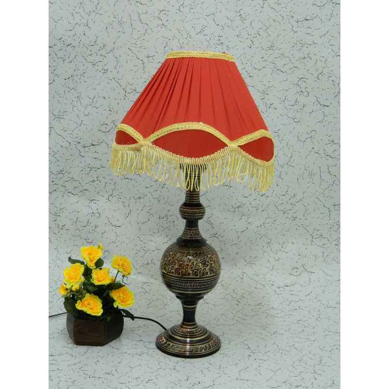 Tucasa Classic Brass Carving Table Lamp with Red Lacy Shade , LG-971