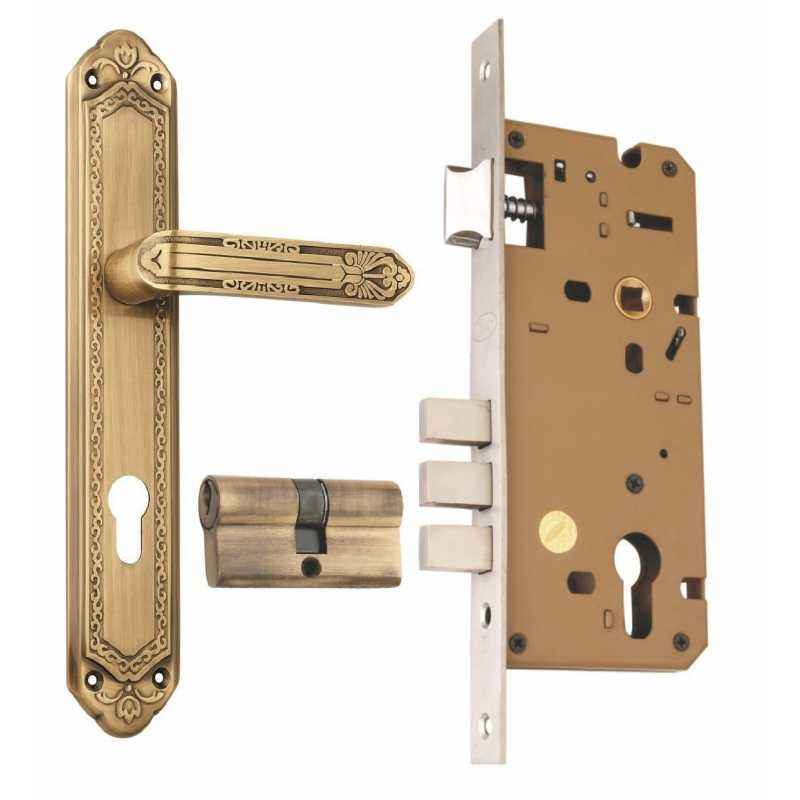 Spider Brass Mortice Cylindrical Lock Set with 3 Computer Keys, WCL3CA+FB50JAB