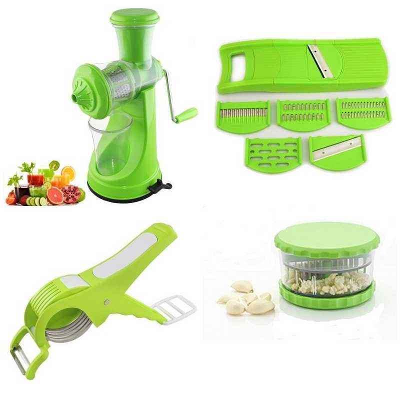 SM Combo of Green Fruit Juicer, 6 In 1 Vegetable Cutter, 2 In 1 Vegetable Cutter Cum Peeler & Garlic Crusher