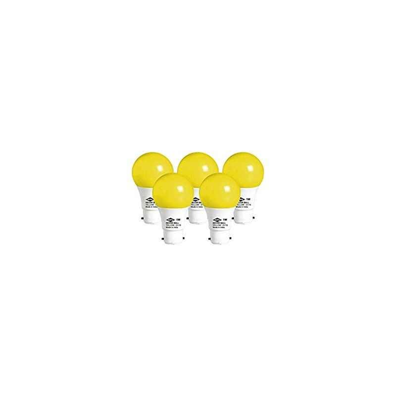 HPL 1W B-22 Yellow Decor Ball LED Bulbs (Pack of 5)