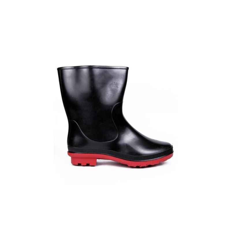 Hillson Don Plain Round Toe Black & Red Work Gumboots, Size: 10