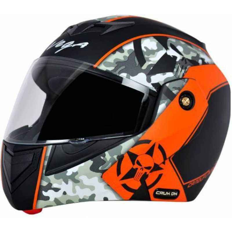 Vega Crux DX Camouflage Black Orange Motorbike Helmet, Size (Medium, 580 mm)