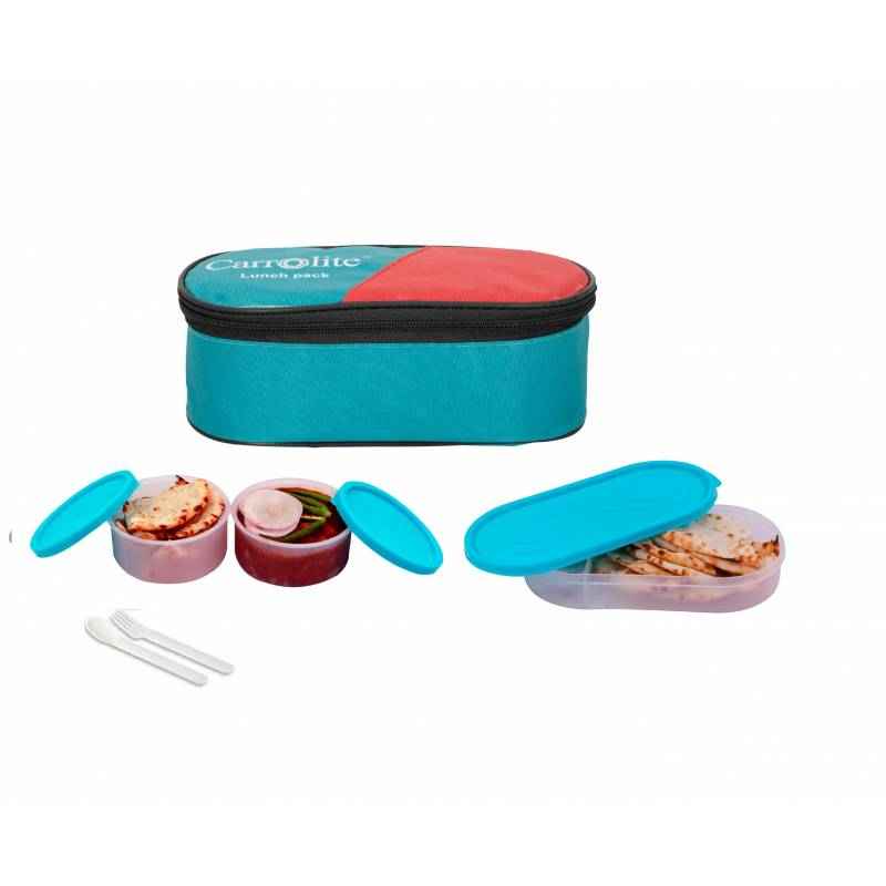Carrolite 650ml 3-in-1 Blue & Red Plastic Lunchbox, Syan_P-19