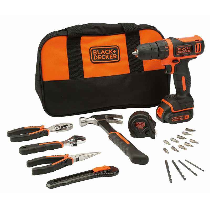 Black+Decker 24 Pieces 10.8V Orange Cordless Drill Kit, BDCDD12HTSA