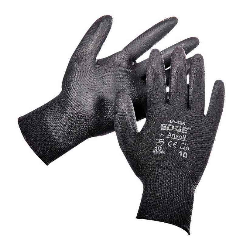 Ansell Black & Grey Edge PU Coated Hand Gloves (Pack of 5)