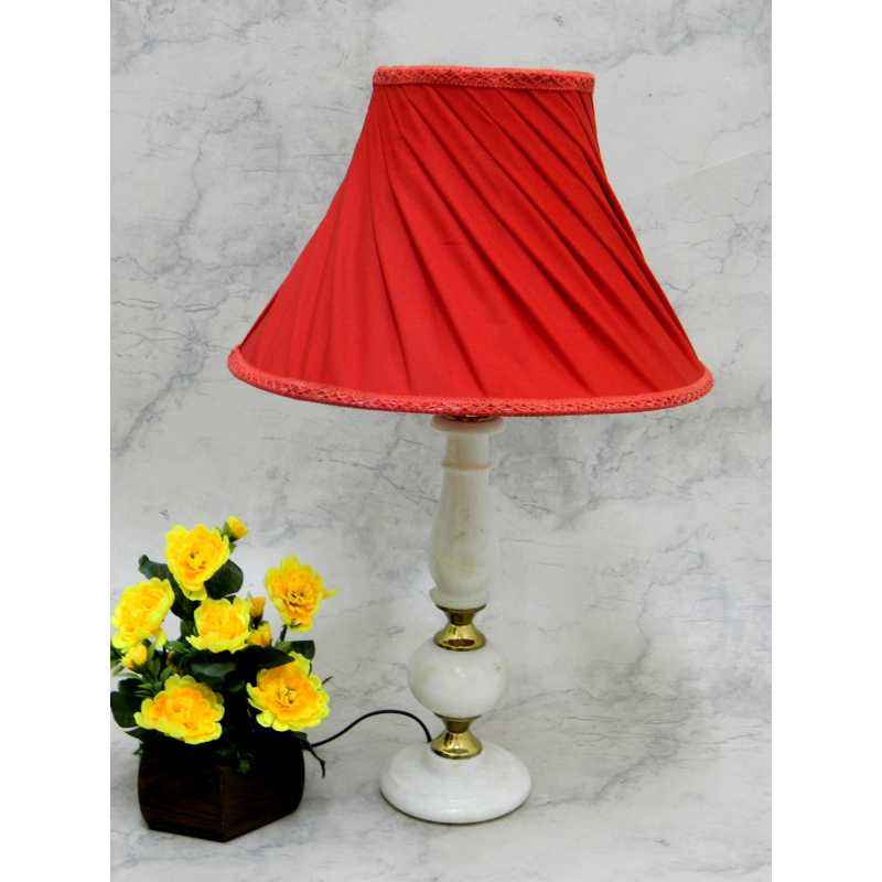 Tucasa Classic Marble/Brass Table Lamp with Red Shade, LG-785