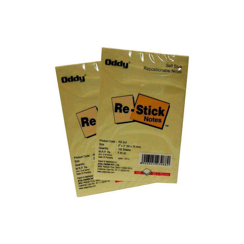 Oddy 2x3 inch Yellow Re-Stick Paper Notes, RS 2x3 (Pack of 200)