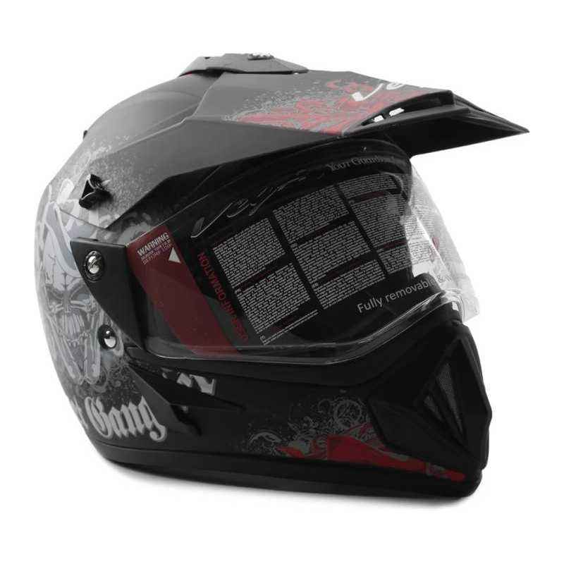 Vega Gangster Dull Black Red Full Face Helmet, Size (Medium, 580 mm)