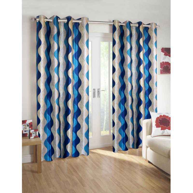 IWS Blue Designer Collection Polyester Eyelet Door Curtain Set, CT634