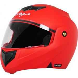 open face red helmet