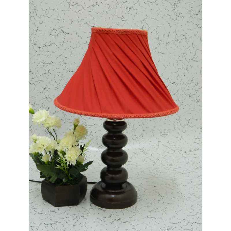 Tucasa Smart Wooden Table Lamp with Red Pleated Shade, LG-1091