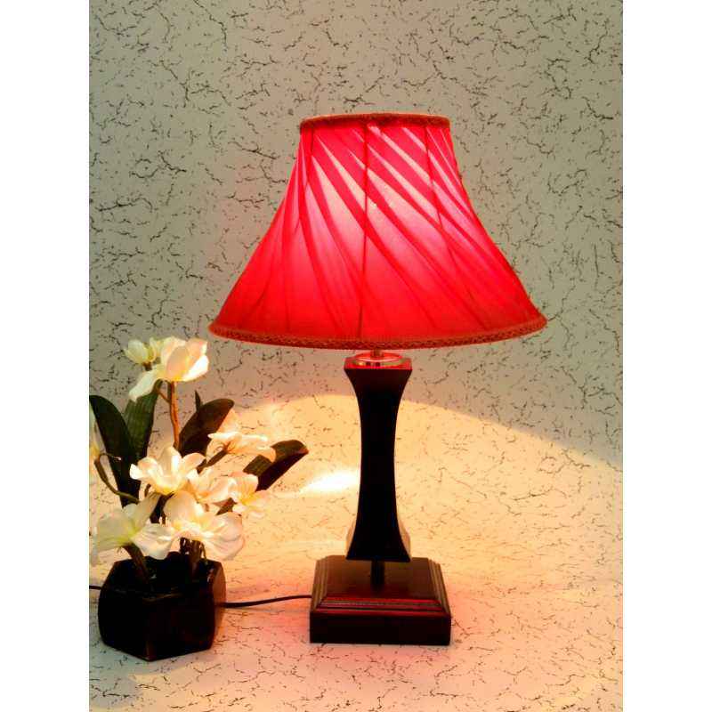 Tucasa Flamingo Wooden Table Lamp with Red Pleated Shade, LG-1096