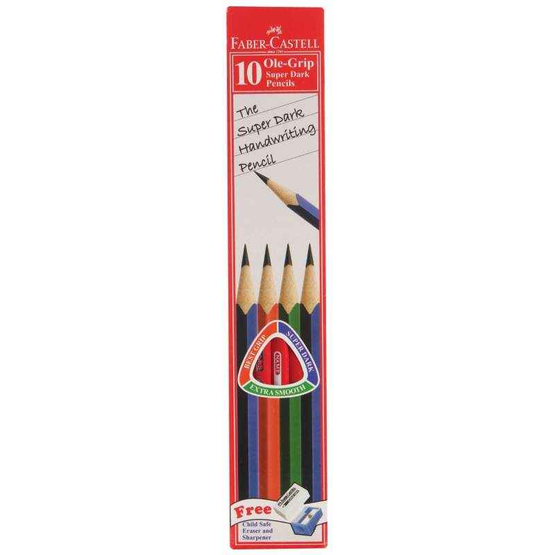 Faber-Castell 10 Pieces Ole Grip Super Dark Pencil Set, 8901180100011