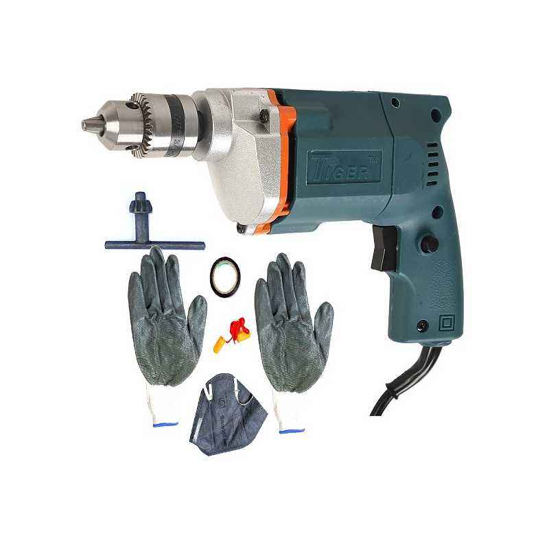 Tiger TGP10 10mm Electric Drill Machine with 1 Tape, 1 Mask, 1 Ear Plug & 1 Pair Safety Gloves