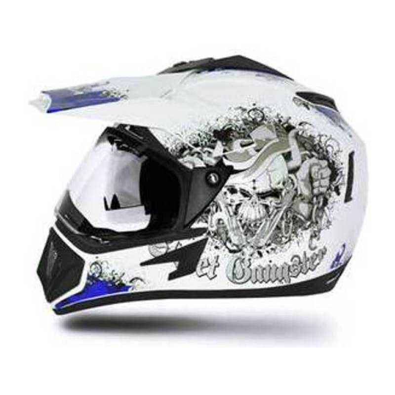 Vega Gangster White Blue Full Face Helmet, Size (Medium, 580 mm)