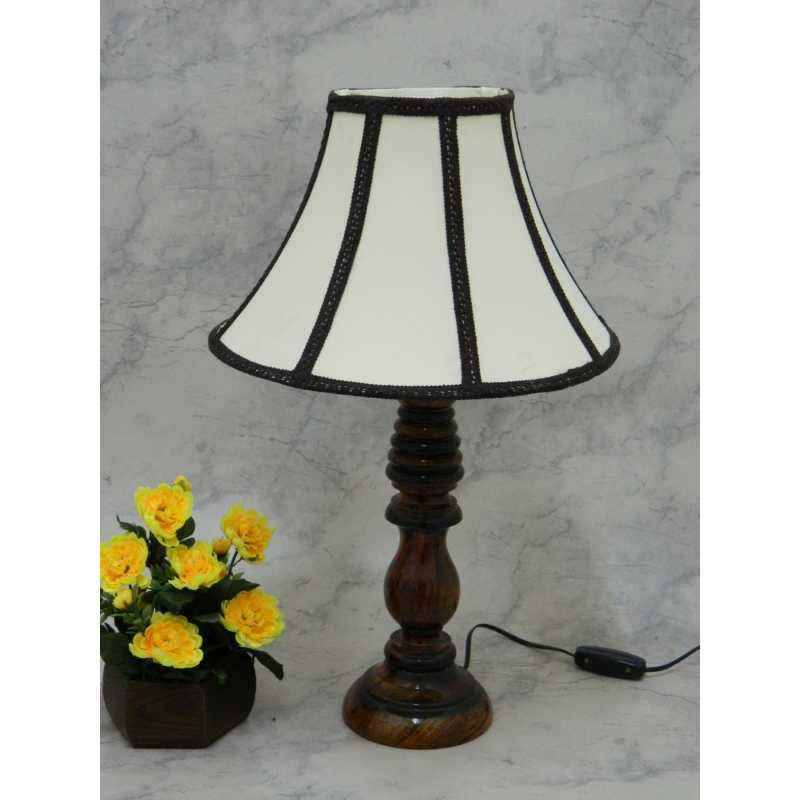 Tucasa Wooden Table Lamp with Stripe Shade, LG-837