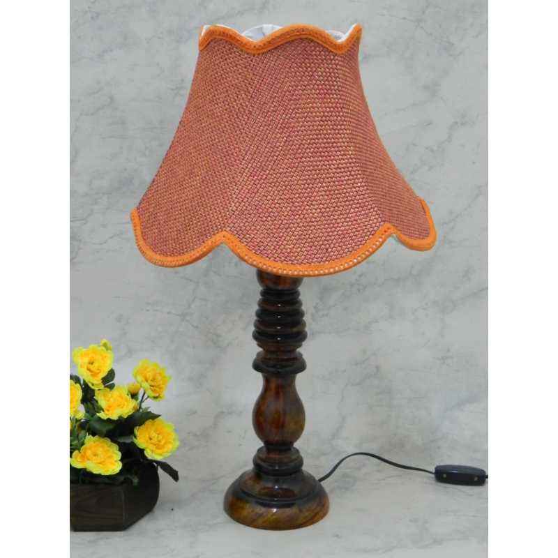 Tucasa Wooden Table Lamp with Red Jute Shade, LG-842