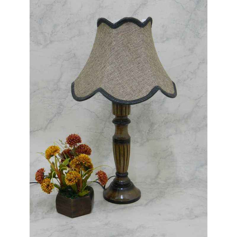 Tucasa Unique Wooden Table Lamp with Brown Jute Shade, LG-827
