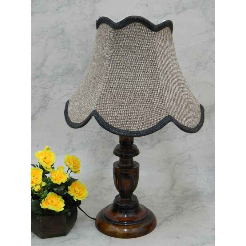 Tucasa Royal Wooden Table Lamp with Brown Jute Shade, LG-812
