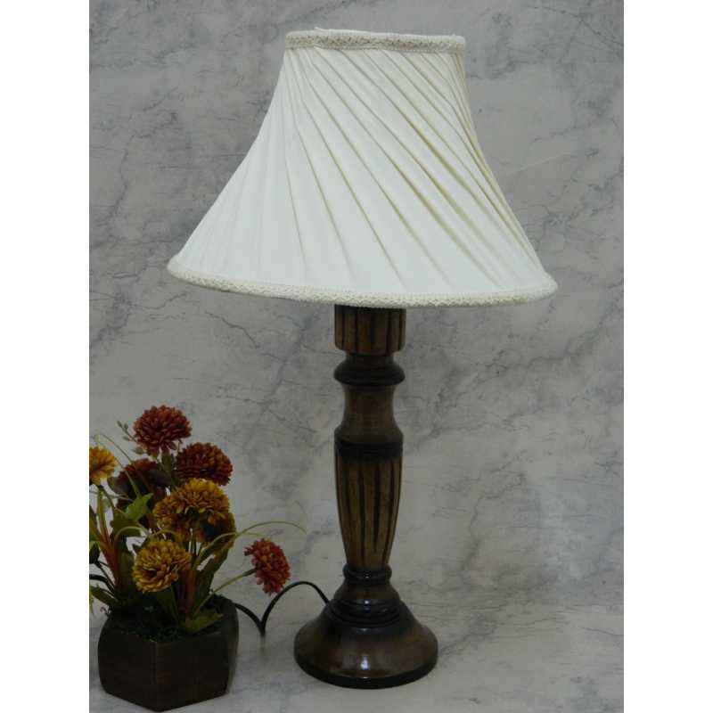 Tucasa Unique Wooden Table Lamp with Off White Pleated Shade, LG-822