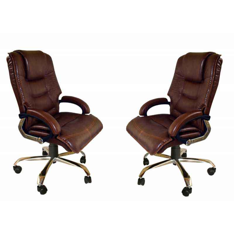Mezonite High Back Cushioned Leatherette Brown Office Executive Chair (Pack of 2)