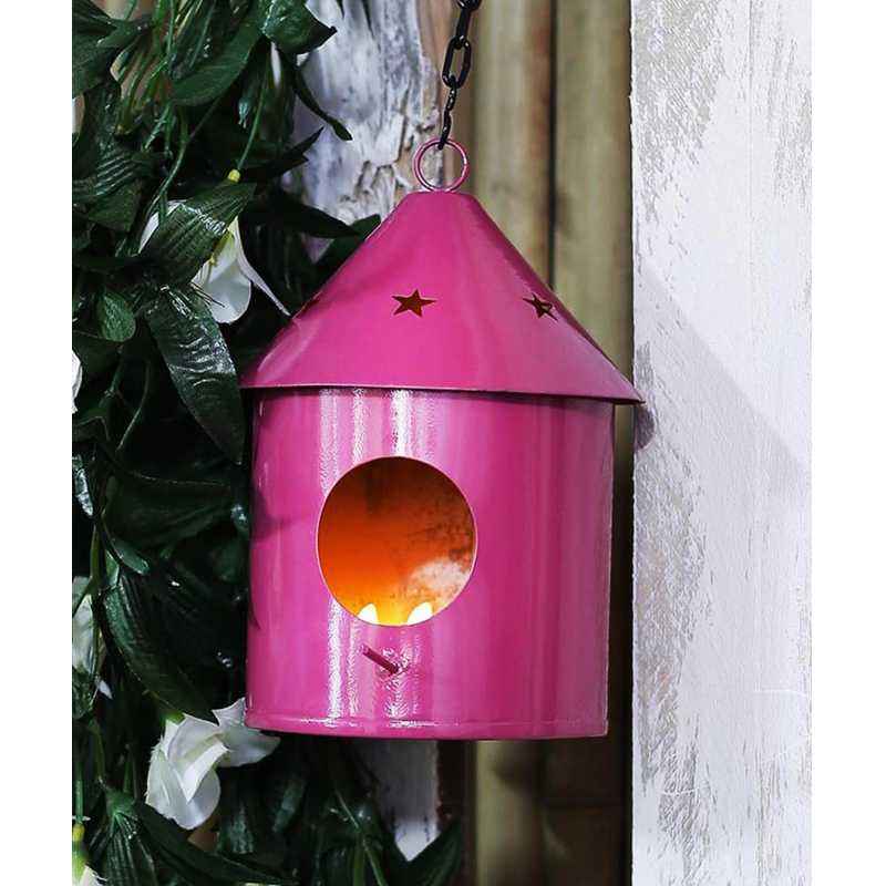 Green Girgit Round Pink Metal Bird House, GG_RBHP