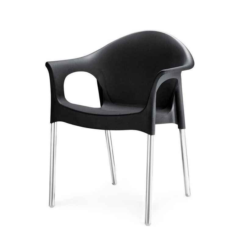 Nilkamal Novella 09 Iron Black Virgin Polymer Cafeteria Chair, NS09SSIBK, Dimension: 600x540x782 mm