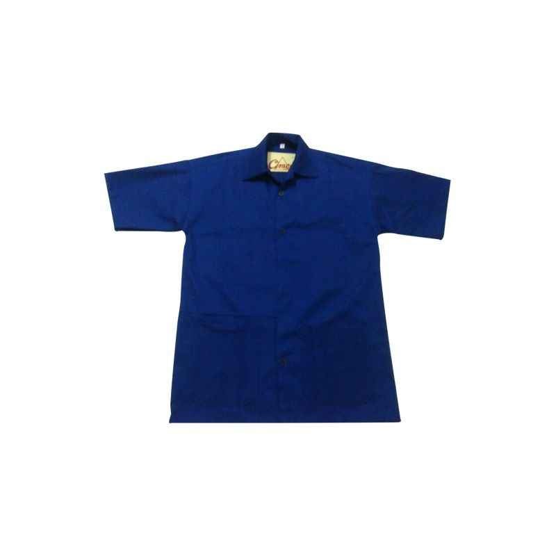 Ishan Royal Blue Terry Cotton Fabric Half Sleeve Lab Coat, 5433, Size: Large