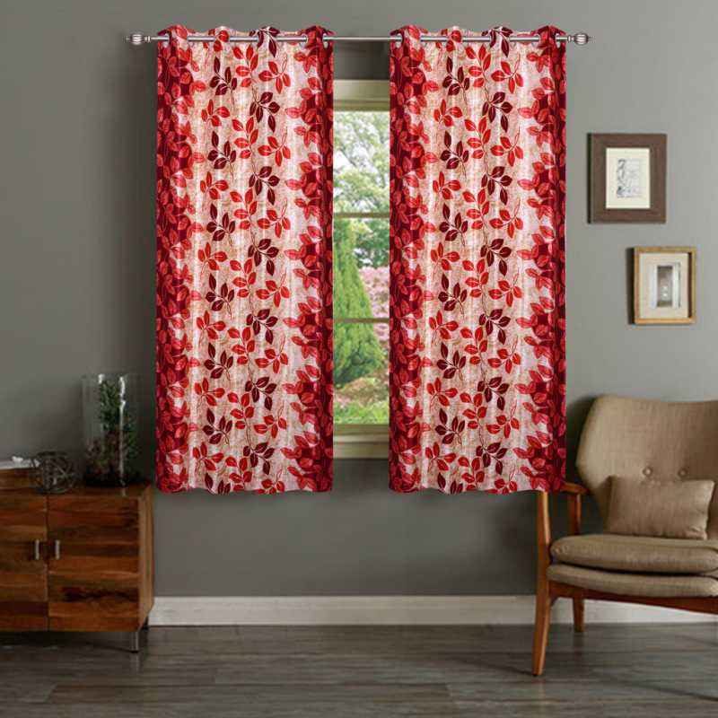 IWS Red Designer Collection Polyester Eyelet Window Curtain Set, CT2044