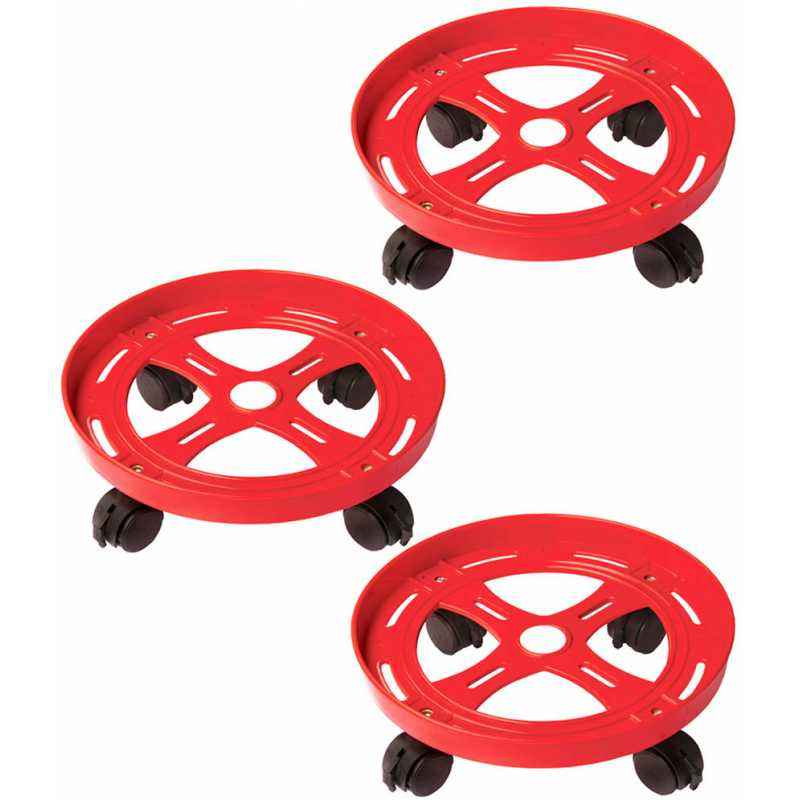 Abyss ABDY-0418 Virgin Grade Plastic Red Gas Cylinder Trolley (Pack of 3)