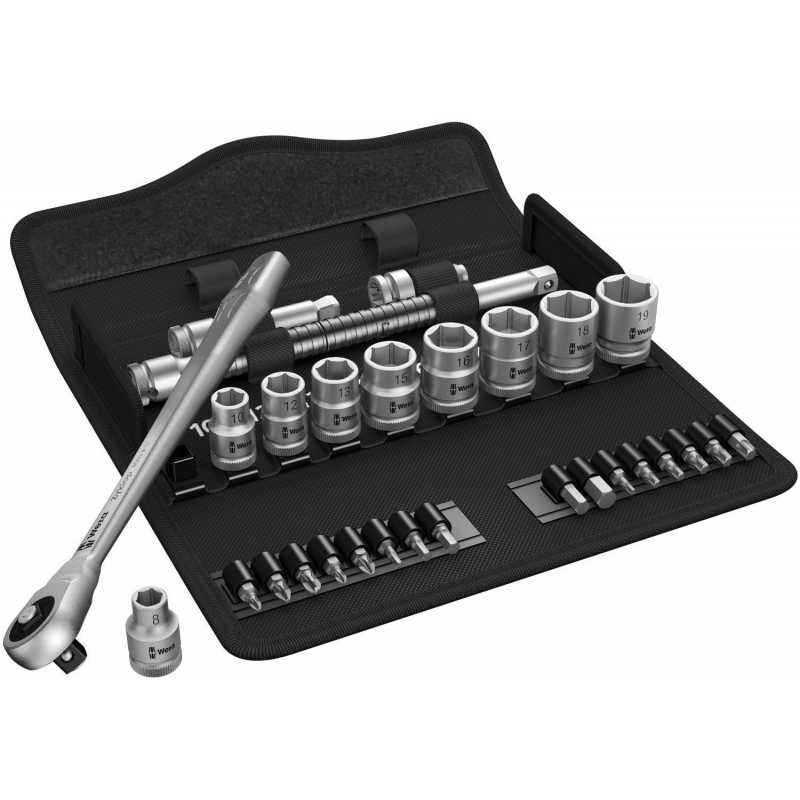 Wera 28 Pieces 3/8Inch Zyklop Full Metal Ratchet Set with Push Through Square, 5004047001