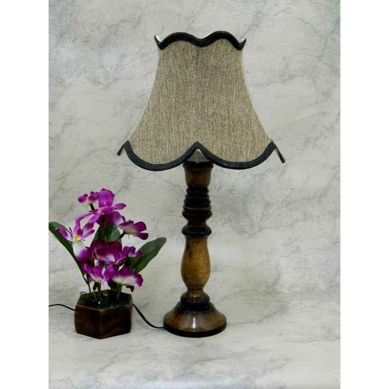 Tucasa Classic Wooden Table Lamp with Jute Brown Shade, LG-773