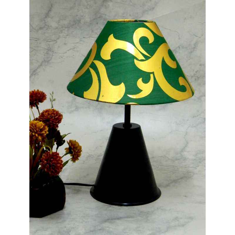 Tucasa Black Metal Table Lamp with Green & Golden Shade, LG-768