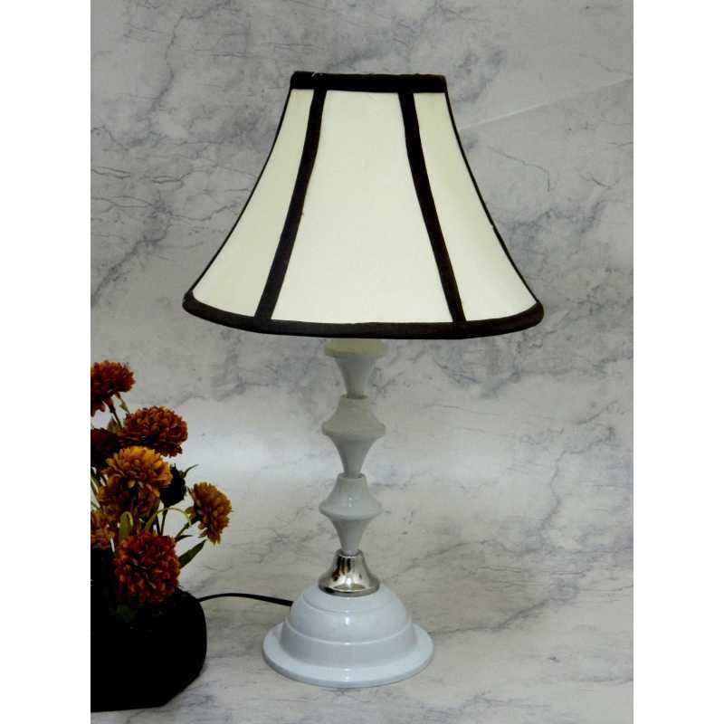 Tucasa Classic White Lamp with Off White Stripe Shade, LG-718