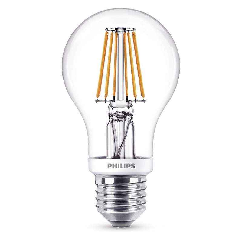 Philips Classic 7W E27 Edison Screw Clear Filament Light Bulb (Pack of 2)