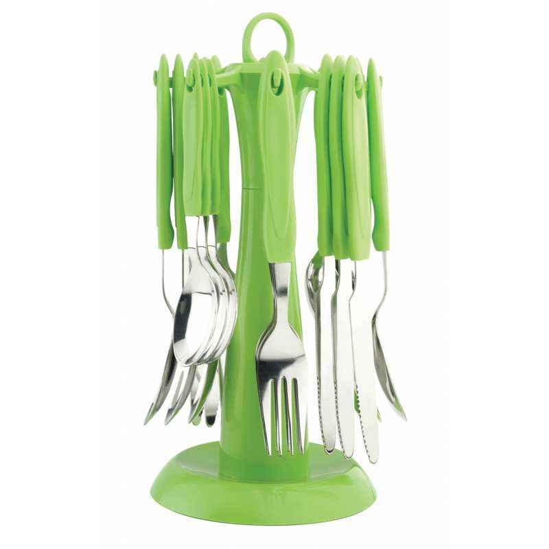 Elegante 24 Pieces Signature Green Stainless Steel & Plastic Cutlery Set, SL-122A