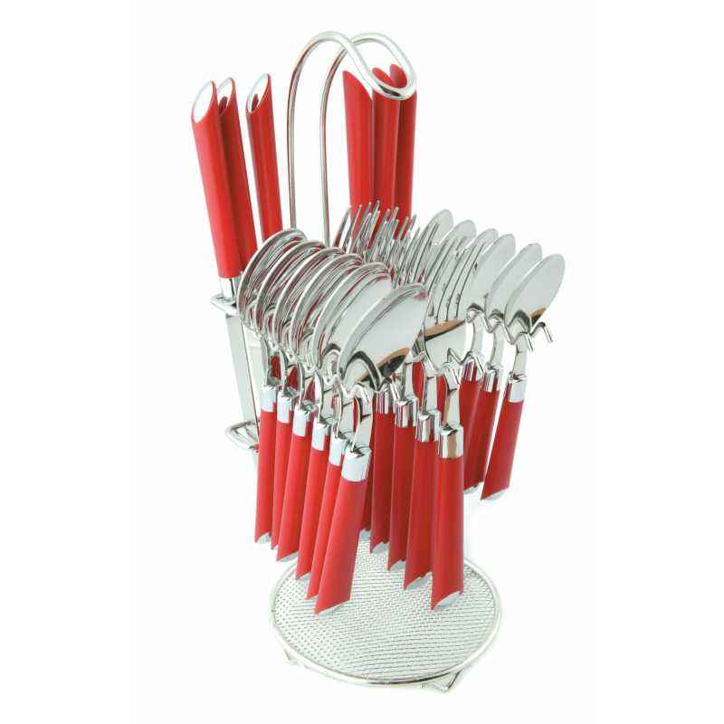 Elegante 24 Pcs Expression Red Stainless Steel & Plastic Cutlery Set, SL-109
