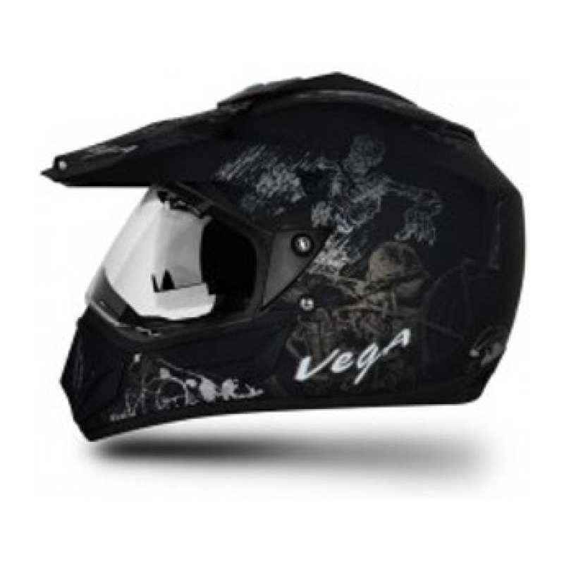 Vega Off Road Black Silver Full Face Helmet, Size (Medium, 580 mm)