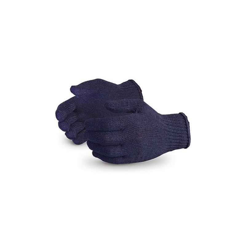 Hansafe Knitted Cotton Hand Gloves, Blue (Pack of 10)